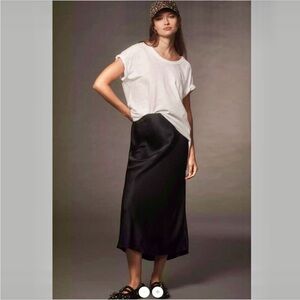 Anthropologie Tilda Black Slip Skirt Satin Midi Elastic waist size medium